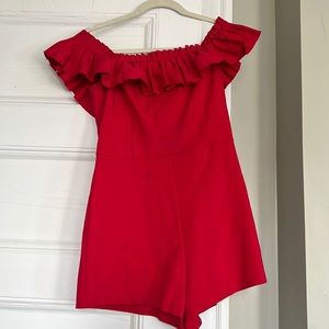 Red Ruffled off the shoulder romper